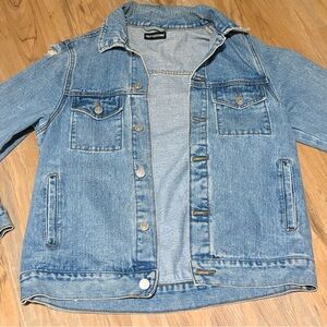 PrettyLittleThing Light Blue Destroyed Jean Jacket